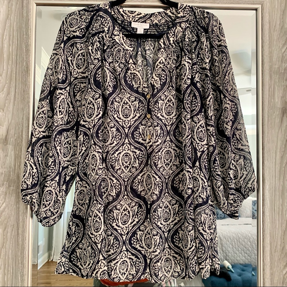 Charter Club blue brocade patterned top